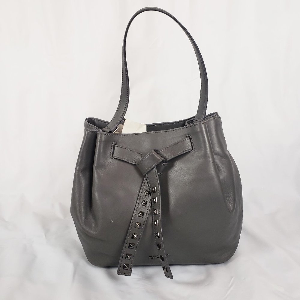 DKNY Dark Charcoal Gray Leather Hobo Bag